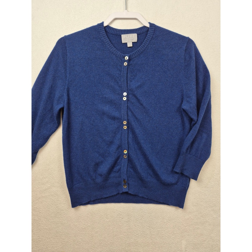 Pure Collection 100% Cashmere Cardigan Sweater Size 8 Blue Double Button Front